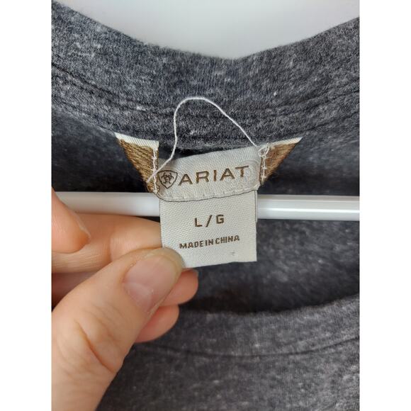 Ariat Women's Tulip Tee Pink Flower Embroidered Heather Gray Size L - Picture 4 of 7